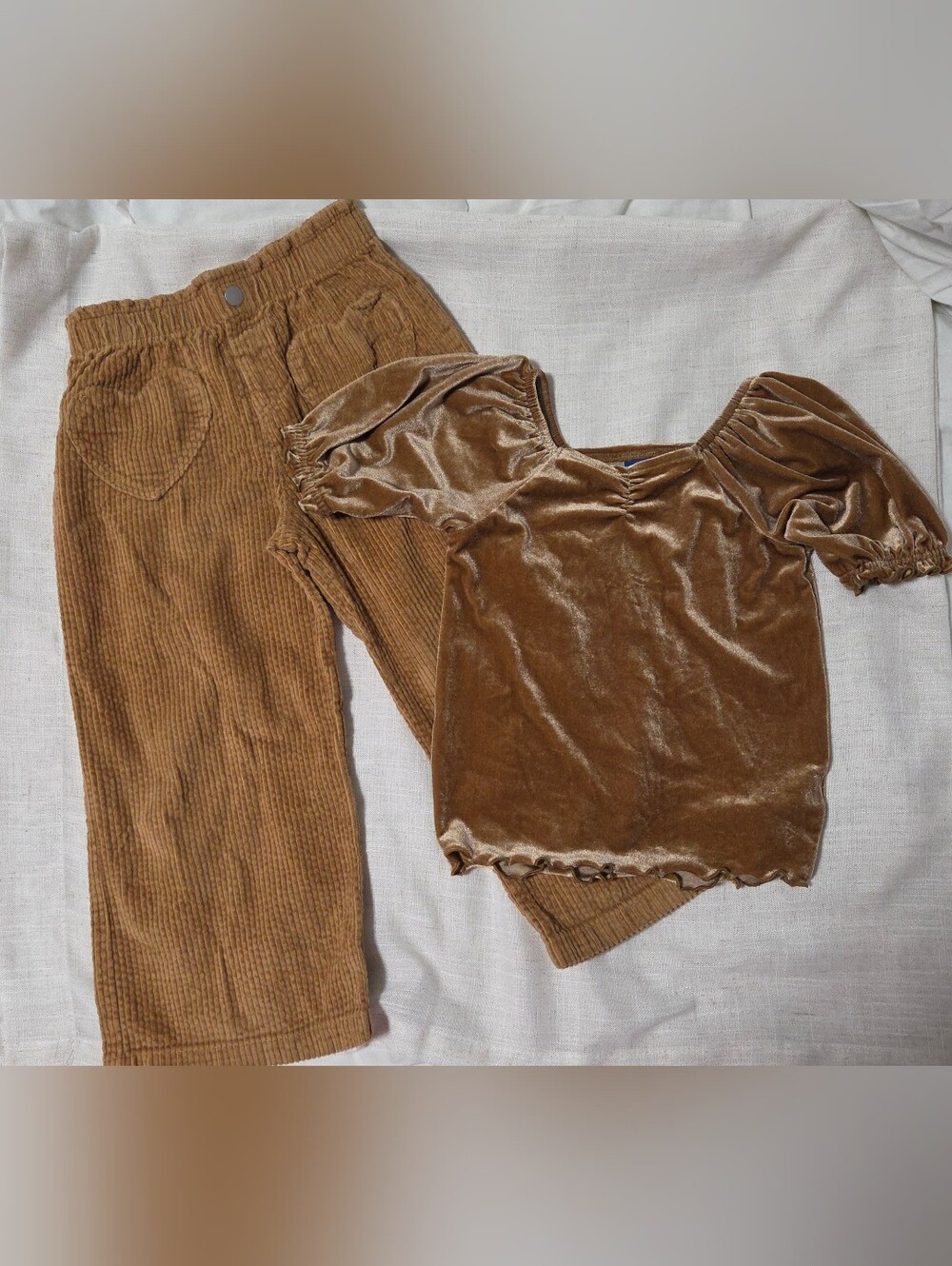 Old Navy Girls Velvet Puff-Sleeve Top & Corduroy Pants Set - Brown Sz 4-5